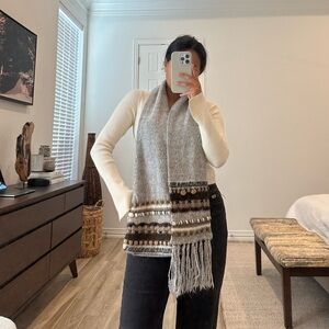 Vintage Wool Boho Earth Tone Knit Tassel Scarf ✨